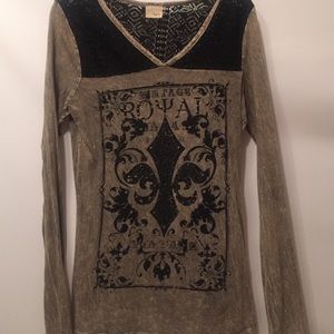 Daytrip studded lace long sleeve buckle top large