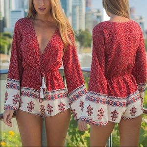 V-neck floral sexy jumpsuit hight waist