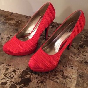 Red satin heels