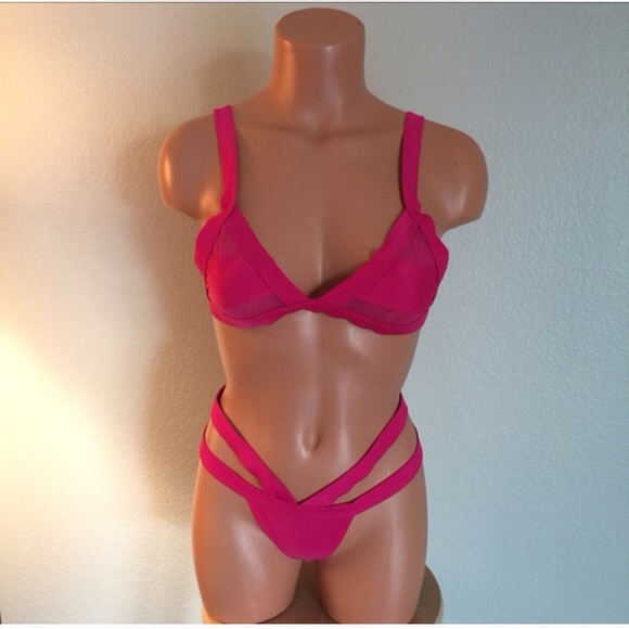 Hot pink mesh strapy bikini