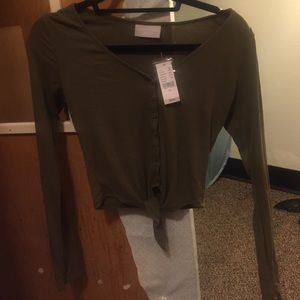 NEW nollie pacsun green button up crop top XS