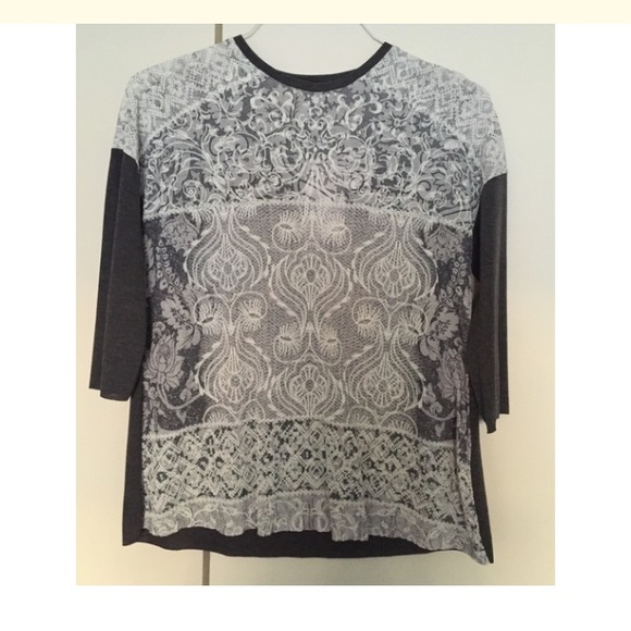 SALE: Zara grey marl top with lace print design. - Picture 3 of 4
