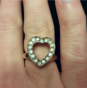 NWOT Gold Tone and clear Rhinestone Heart Ring