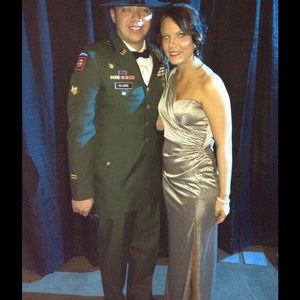 One shoulder evening gown