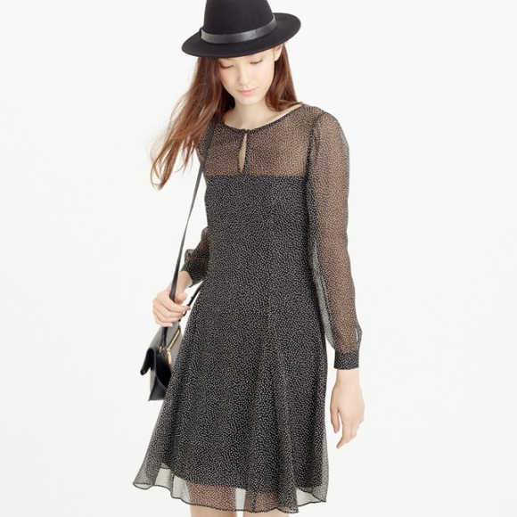 J crew, speckled, chiffon dress, long sleeve