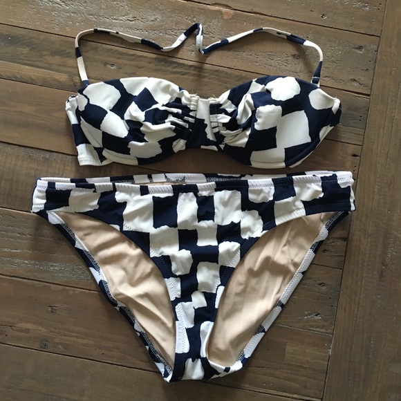 J. Crew two-piece white and navy swimsuit