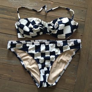 J. Crew two-piece white and navy swimsuit