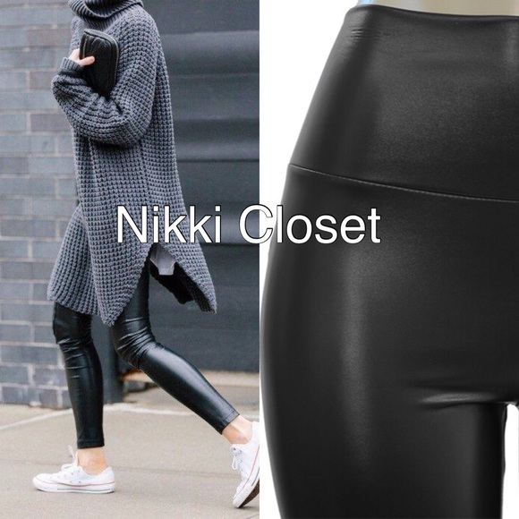 SOLD Black faux leather leggings high waist lined - Picture 2 of 3