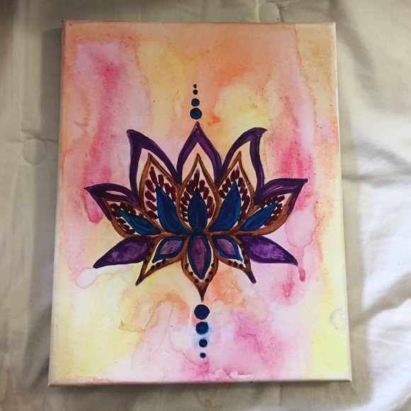 Hand painted watercolor lotus flower canvas!