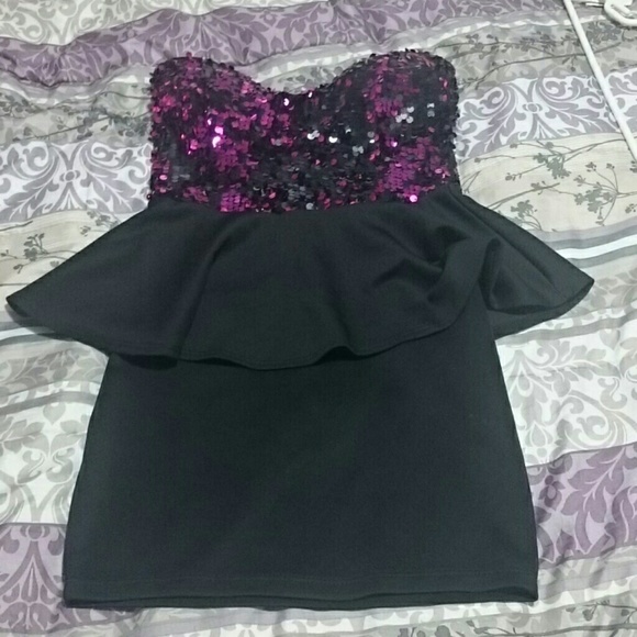 Pink and Black strapless dress