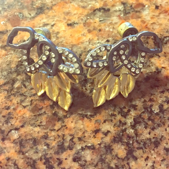 Leaf with crystal earrings silver and gold plated