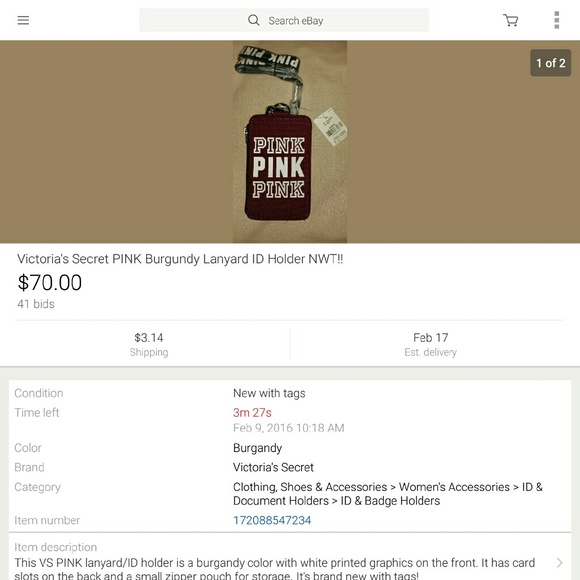 **SOLD!!!** 2 VS PINK ID HOLDER AND LANYARD NWT - Picture 2 of 3