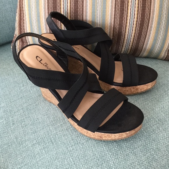 Chinese Laundry Black Wedge Elastic Straps New!