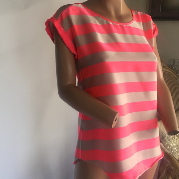 Express pink striped silky blouse tank medium
