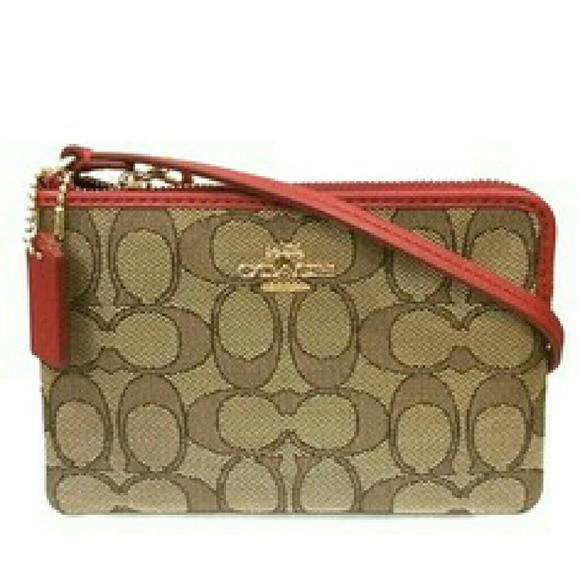 NWT Coach Khaki Red wristlet