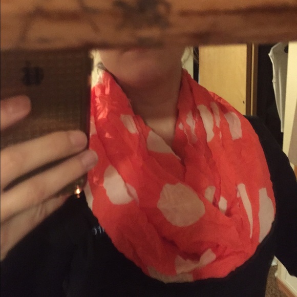 Coral polka dot infinity scarf