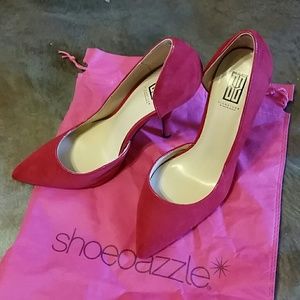 Red, suede high heels