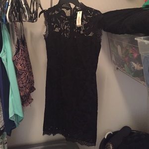 Black high neck lace dress