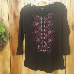 Lucky brand Soutwestern embroidered top