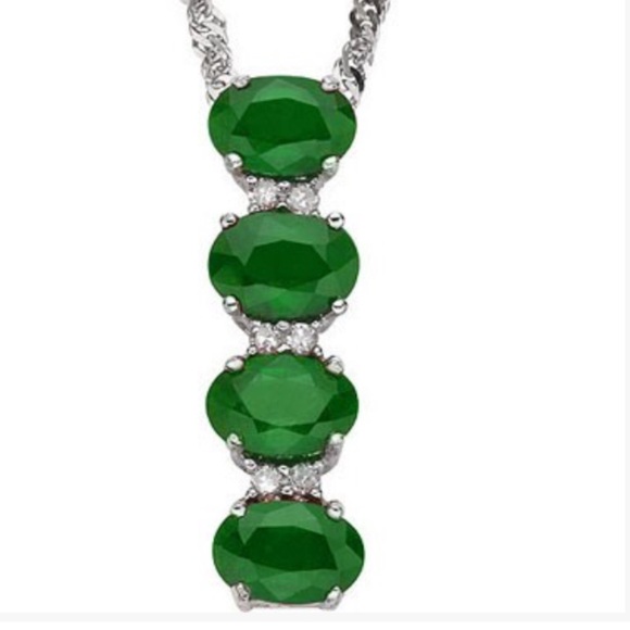 Emerald and Diamond 925 Sterling Pendant