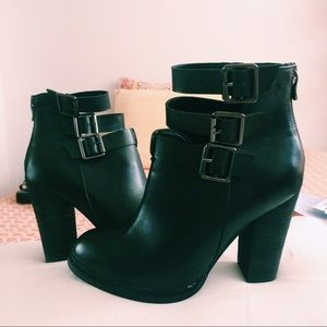 Black block heel boots