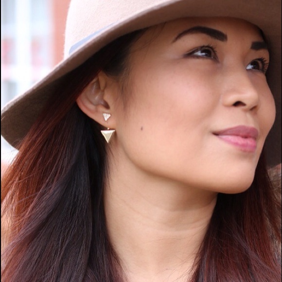 {HP} Triangle pavé ear jackets gold earrings studs