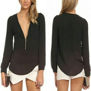 Sheer black zipper blouse