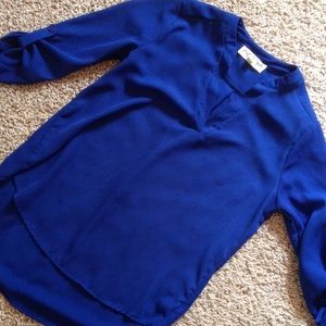 Cobalt blue sheer tunic blouse.
