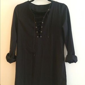 black lace up dress