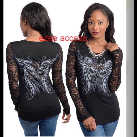 Long Sleeve Lace tattoo sublimation top shirt tee - Picture 2 of 4