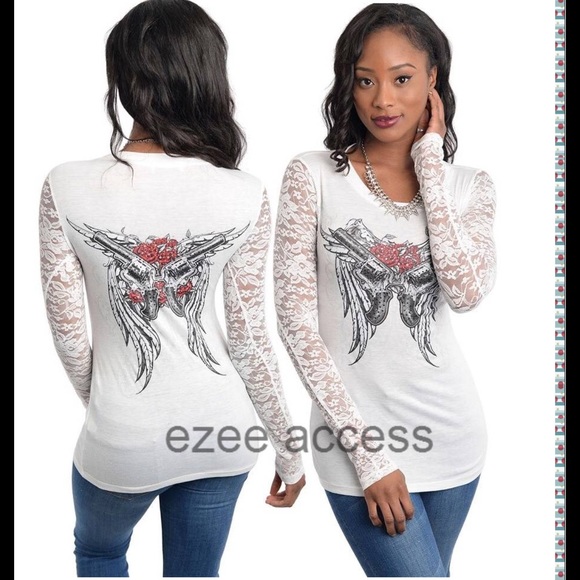 Long Sleeve Lace tattoo sublimation top shirt tee - Picture 4 of 4