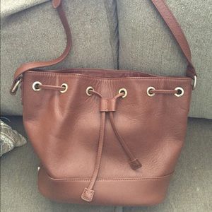 Genuine leather cross-body bucket bag