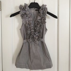 BCBGMAXAZRIA Ruffle Neck Striped Top