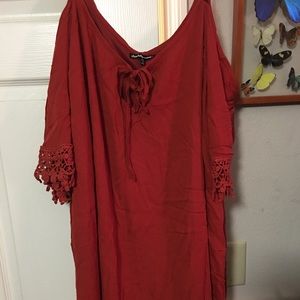 Burnt Orange Lace Peasant Dress