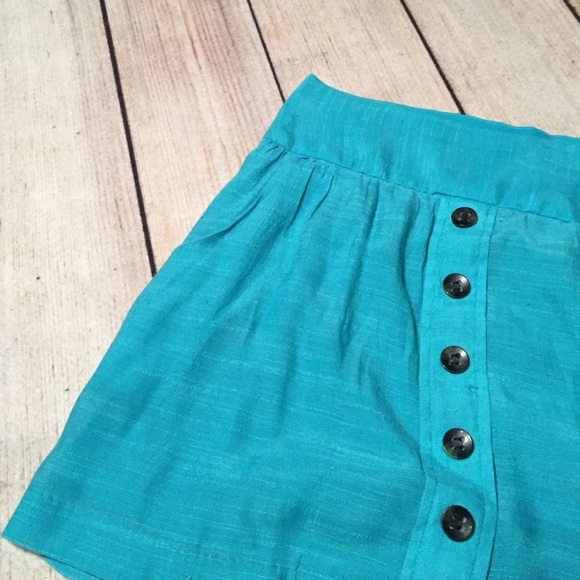 Teal High Waisted Skirt with Buttons