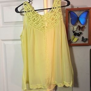 Yellow Sheer Tank with Crochet Detailing