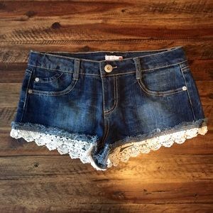 Bongo Dark Wash Cut Off Shorts with Lace Detail