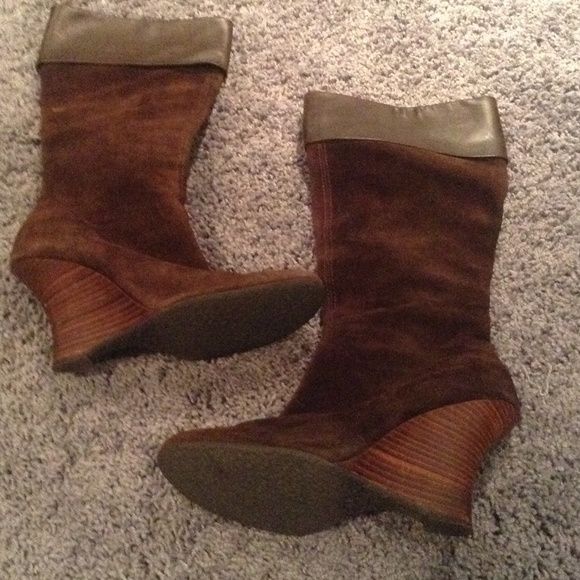 Brown suede wedge boots
