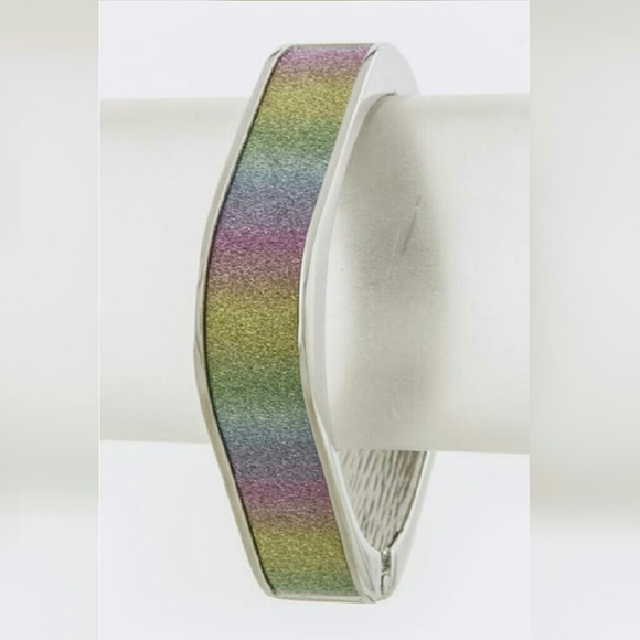 Rainbow Colored Hinged Square Bangle