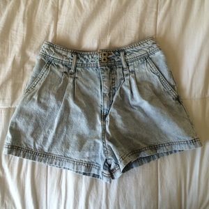 High waisted light denim shorts