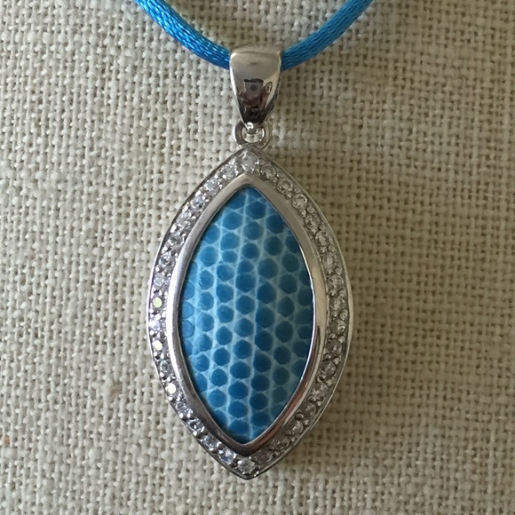 Beautiful Light Blue Pendant W/CZ 925 Rhodium Plat