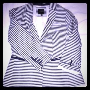 The Limited -blue/white striped blazer - 3/4sleevs