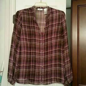 Liz & Co blouse with built-in cami, purple plaid