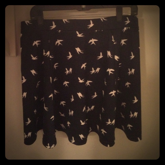 Navy Blue White Bird Skater Skirt