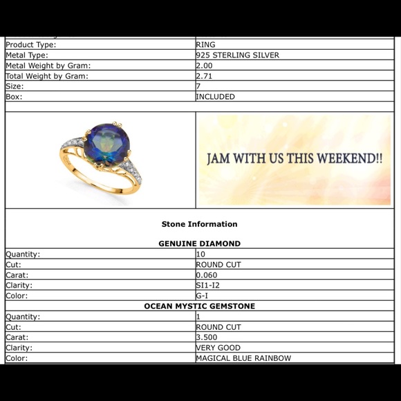 Ocean Mystic Gemstone and Diamond Ring - Picture 3 of 3