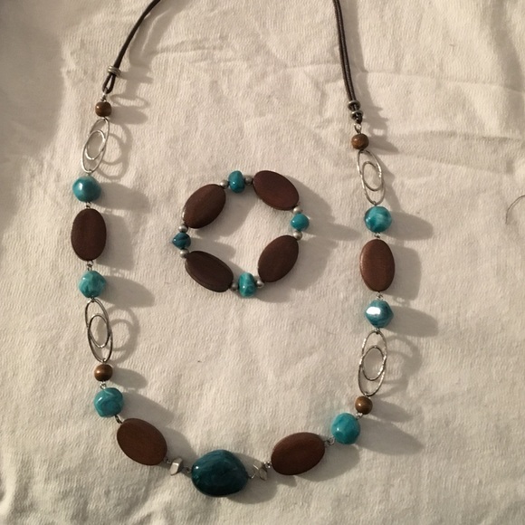 Turquoise stone and wooden jewelry.