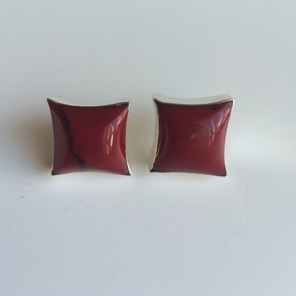 Red gemstone sterling silver earring set