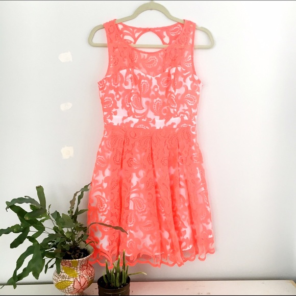 Neon orange lace dress