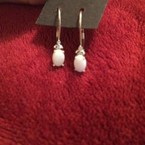 Opal and diamond earrings, set in 10k gold