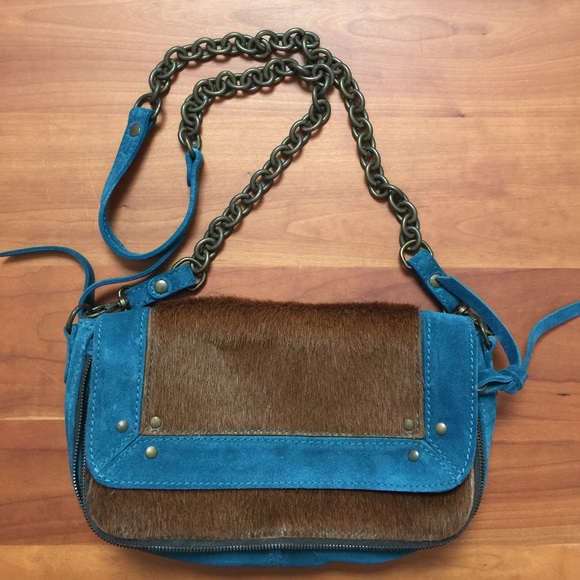 Sundance blue leather/calfskin chain strap purse